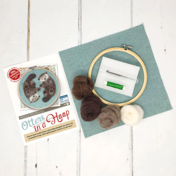 The Crafty Kit Co Otter In A Hoop Needle Felting Kit