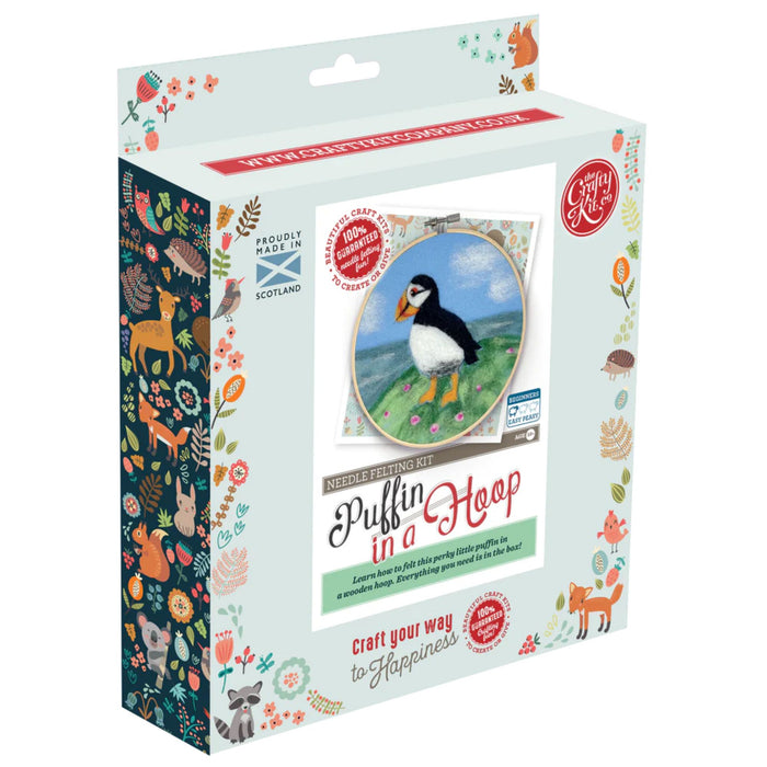 The Crafty Kit Co Puffin In A Hoop Needle Felting Kit