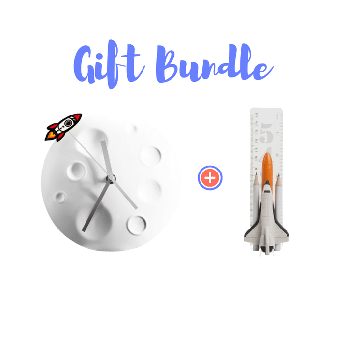 Rocket Moon Clock & Space Shuttle Stationery Set Gift Bundle