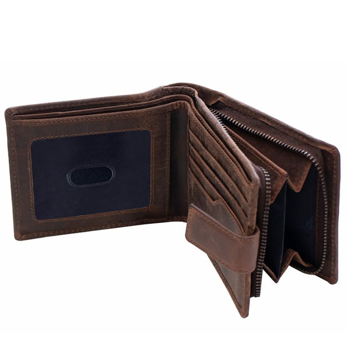 Primehide Luxury Brown Leather Alperto Bifold Wallet RFID Blocking