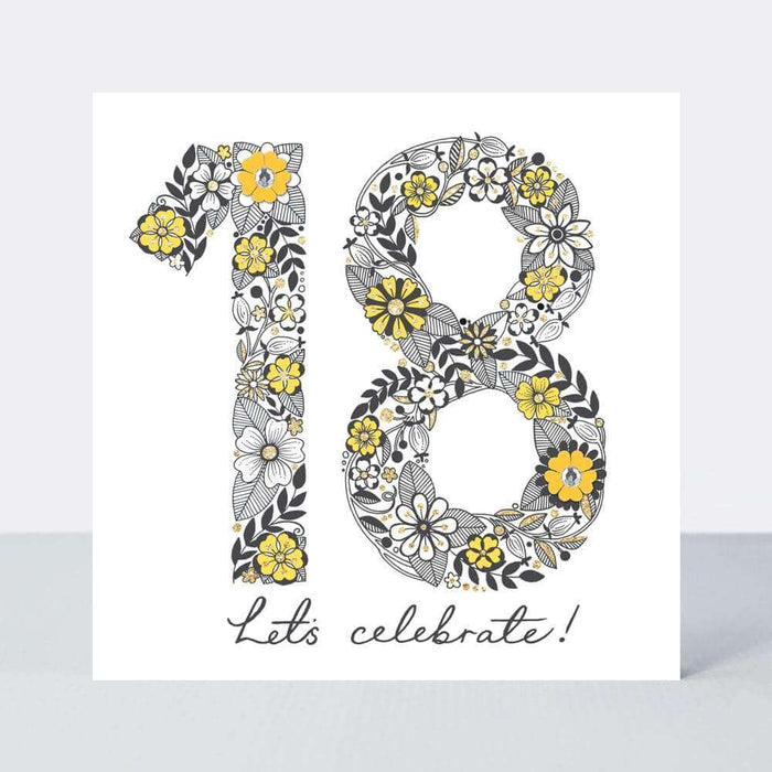 Happy 18th Birthday Card with Yellow Flower Design