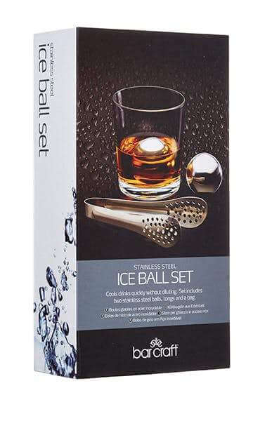 BarCraft 3 Piece Stainless Steel Ice Balls, Tongs and Storage Bag