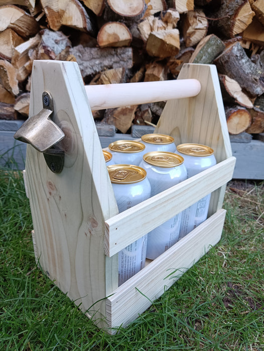 Handmade Wooden Beer Carrier/Caddy with Built In Opener