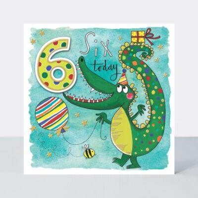 Happy 6th Birthday Card with Crocodile Design