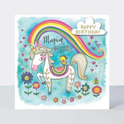 Happy Birthday Card with Magical Wishes Unicorn Design