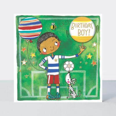 Happy Birthday Card with Boy & Football Design