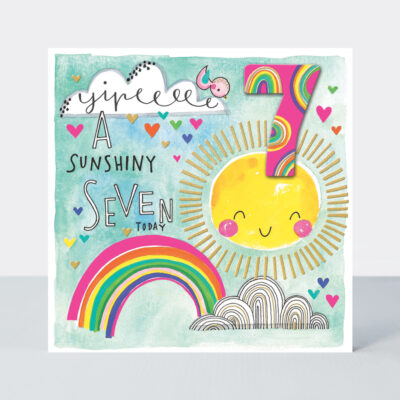 Happy Birthday Card with A Sunshiny 7 Today with Rainbows Design