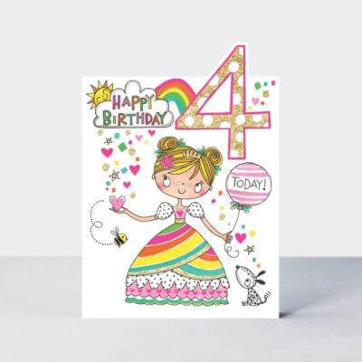 Happy 4th Birthday Card with Princess Design