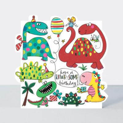 Happy Birthday Card with Dinosaurs Design