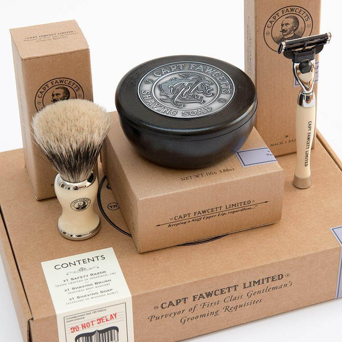 Captain Fawcett's Shaving Brush, Razor & Shaving Soap Set