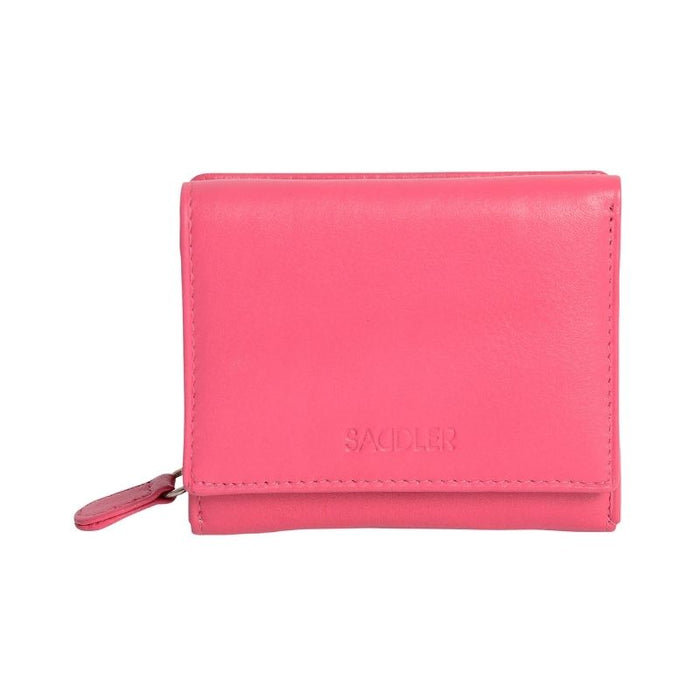 Saddler "Carla" Compact Trifold Wallet Purse with Zipper Coin Purse in Fuschsia. This popular compact purse made from luxurious leather accommodates up to 5 credit cards and provides a large zipper purse to the rear for coins and small keys. It also features a large window section for ID or pass card and a full length notes section. Approximate Size: 10 x 8.5 x 4cm when closed. 12 month warranty for normal use.