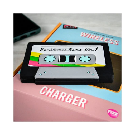 Is your phone running low on energy? Feed your phone with this old school cassette wireless charger! Simply plug the charger into the power and put your device on top!  Compatible with most smartphones. Connects to laptop/computer via USB during charging. USB cable included. Only use the cable included. Do not connect to mains. Made of plastic. 5.0 Wattage. Measures 14 x 13.4 x 4.1 cm. Weighs 157 g.
