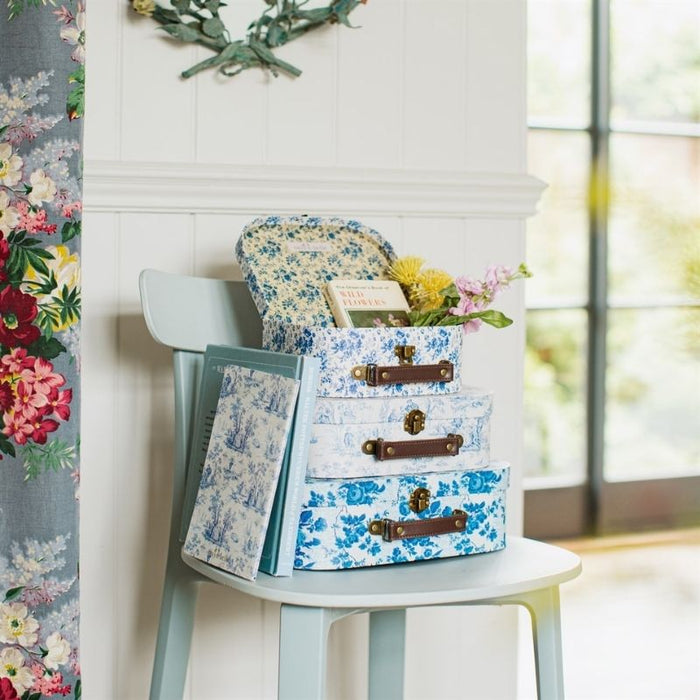 Celeste Blue and White Floral Suitcase Trio