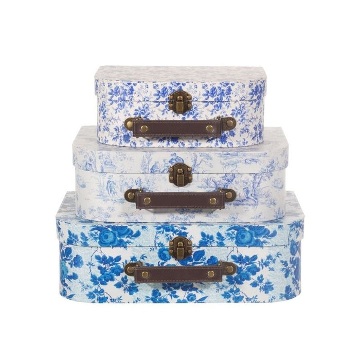 Celeste Blue and White Floral Suitcase Trio