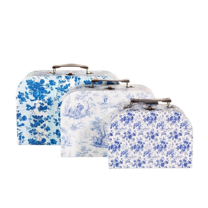 Celeste Blue and White Floral Suitcase Trio