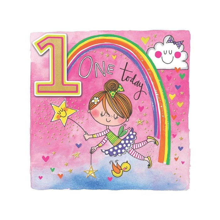  a Happy 1st Birthday Card with Fairy & Rainbow Design