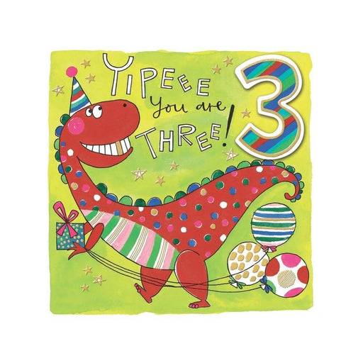  a Happy 3rd Birthday Card with Dinosaur with Balloons Design
