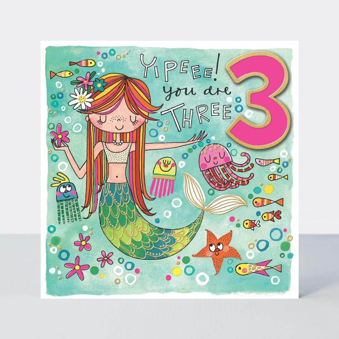 Happy 3rd Birthday Card with Mermaid Under the Sea Design