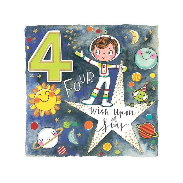 a Happy 4th Birthday Card with Boy Astronaut on Star Design