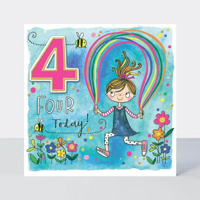 Happy 4th Birthday Card with Girl & Skipping Rope Design