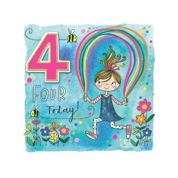  a Happy 4th Birthday Card with Girl & Skipping Rope Design