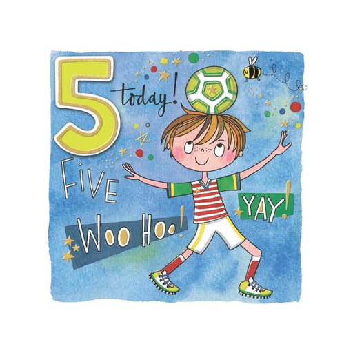  a Happy 5th Birthday Card with Boy & Football Design