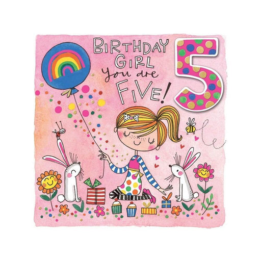  a Happy 5th Birthday Card with Rabbits and Balloon Design