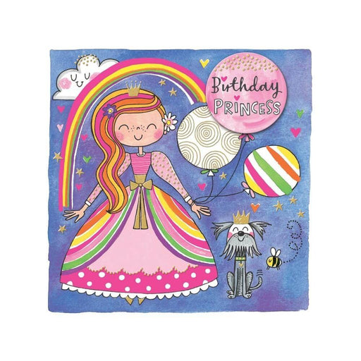  a Happy Birthday Card with Birthday Princess Rainbow & Balloons Design