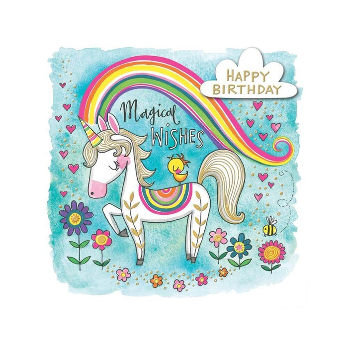  a Happy Birthday Card with Magical Wishes Unicorn Design