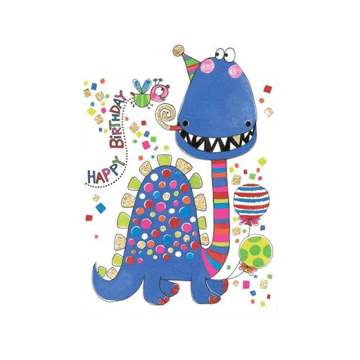  a Happy Birthday Card with Blue Dinosaur Design