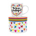 image of a predominantly white coloured mug, white background with lots of different coloured hearts forming the shape of a larger heart and in the centre the text 'you are wonderful' in it. the mug is sat on top of a hat style gift box.