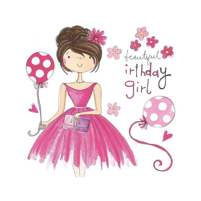  a Happy Birthday Card with Girl Brunette Design