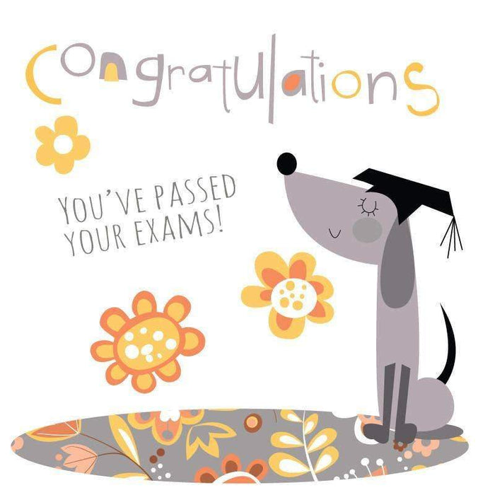  a Congratulations on Passing Your Exams Card with Dog