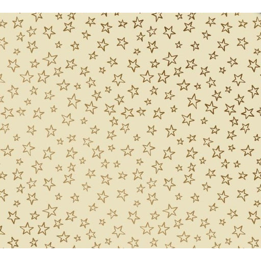 image of a square of wrapping paper, the paper is cream in colour with lots of gold stars