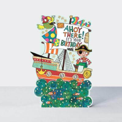 Happy Birthday Card with Pirate Ship Design