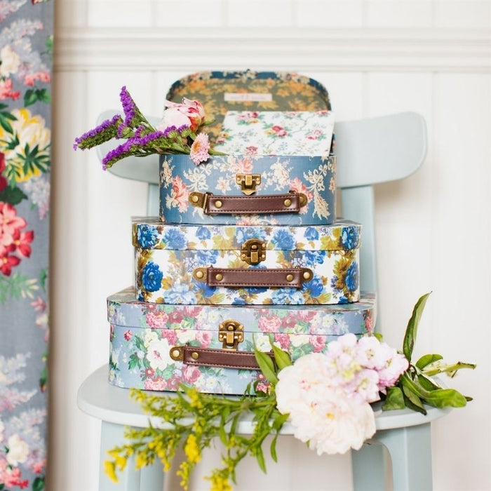 Delphine Blue Vintage Rose Suitcase Trio