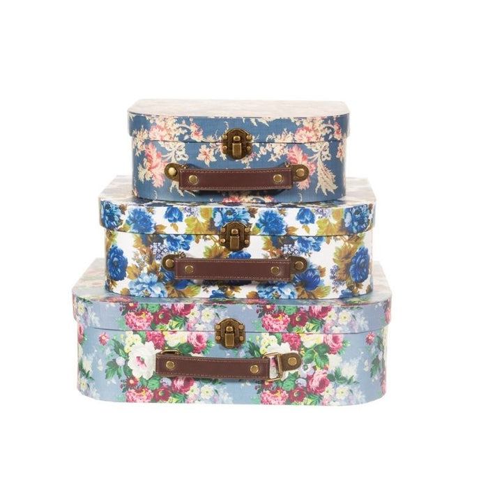Delphine Blue Vintage Rose Suitcase Trio