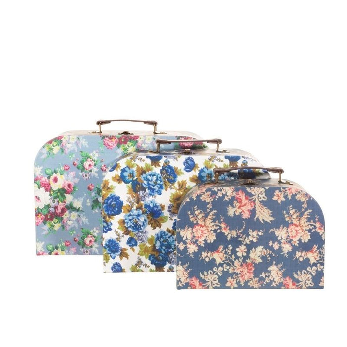 Delphine Blue Vintage Rose Suitcase Trio