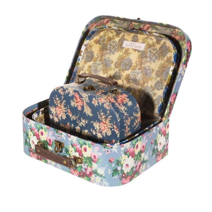 Delphine Blue Vintage Rose Suitcase Trio