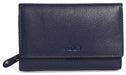 Image of a saddler eleanor trifold rfid wallet clutch purse with zipper coin purse in navy blue. It is made from leather