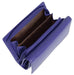 Image of a saddler eleanor trifold rfid wallet clutch purse with zipper coin purse in purple. It is made from leather