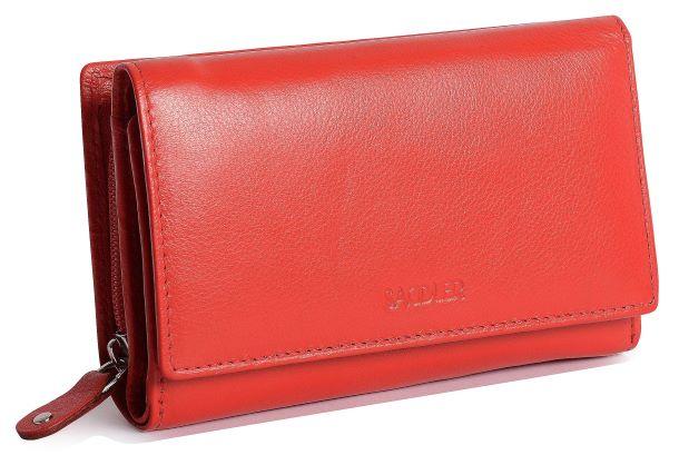 Saddler "Eleanor" Trifold RFID Wallet Clutch Purse With Zipper Coin Purse in Red Leather.  With Rfid protection built in and presented in its own gift box. This medium size purse holds 10 credit cards and features a deep, wide pocket for notes. There's also a centre window for ID/pass card and a large zipped coin purse to rear. Approximate Size: 14.0 x 9.5 x 4.0cm when closed. 12 month warranty for normal use.