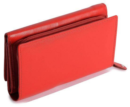 Image of a saddler eleanor trifold rfid wallet clutch purse with zipper coin purse in red. It is made from leather