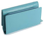 Image of a saddler paula trifold wallet clutch purse with zipper coin purse in teal. It is made from leather