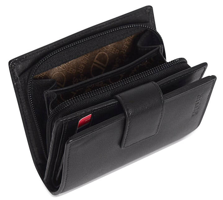 Image of a saddler emily medium bifold purse wallet with zipper coin purse in Black. It is made from leather