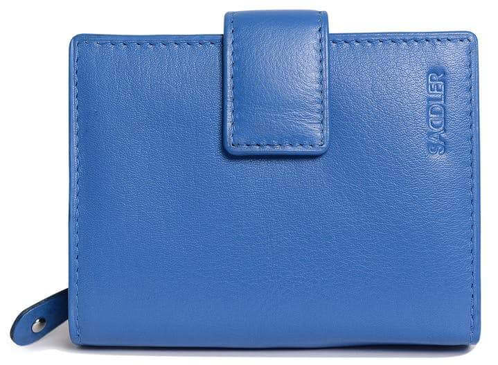 Image of a saddler emily medium bifold purse wallet with zipper coin purse in Blue. It is made from leather