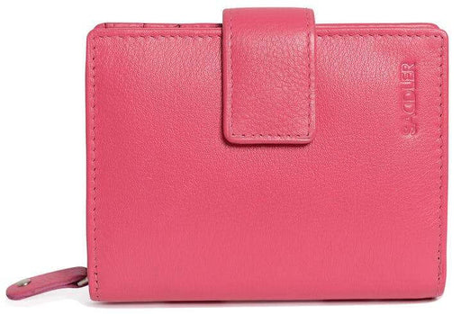 Image of a saddler emily medium bifold purse wallet with zipper coin purse in fuschia. It is made from leather