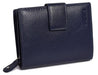 Saddler "Emily" Medium Bifold Purse Wallet with Zipper Coin Purse in Navy Blue. This popular compact purse made from luxurious leather accommodates up to 10 credit cards and provides a roomy zipper purse to the rear for coins and small keys. It also features a large window section for ID or pass card with inner extension wing for extra card storage and secure tab closure. Approximate Size: 11.5 x 9.5 x 3.5cm when closed. 12 month warranty for normal use.