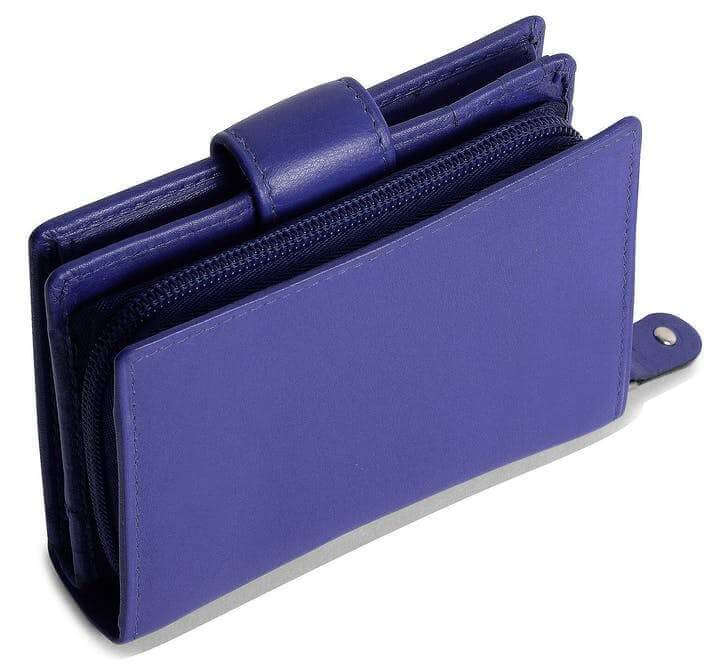 Image of a saddler emily medium bifold purse wallet with zipper coin purse in purple. It is made from leather