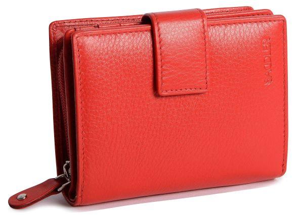 Saddler "Emily" Medium Bifold Purse Wallet with Zipper Coin Purse in Red. This popular compact purse made from luxurious leather accommodates up to 10 credit cards and provides a roomy zipper purse to the rear for coins and small keys. It also features a large window section for ID or pass card with inner extension wing for extra card storage and secure tab closure. Approximate Size: 11.5 x 9.5 x 3.5cm when closed. 12 month warranty for normal use.